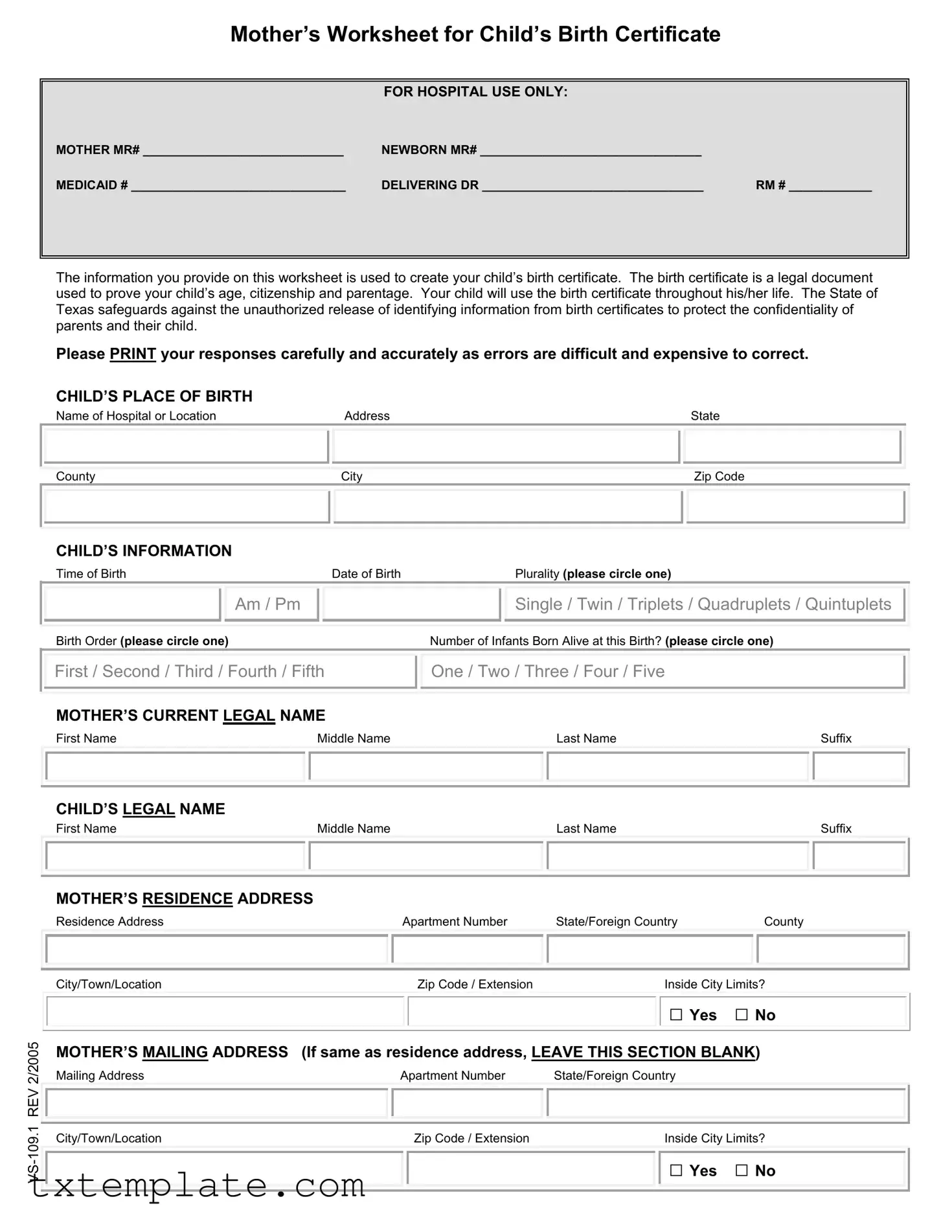 Download Child Birth Certificate Texas Template