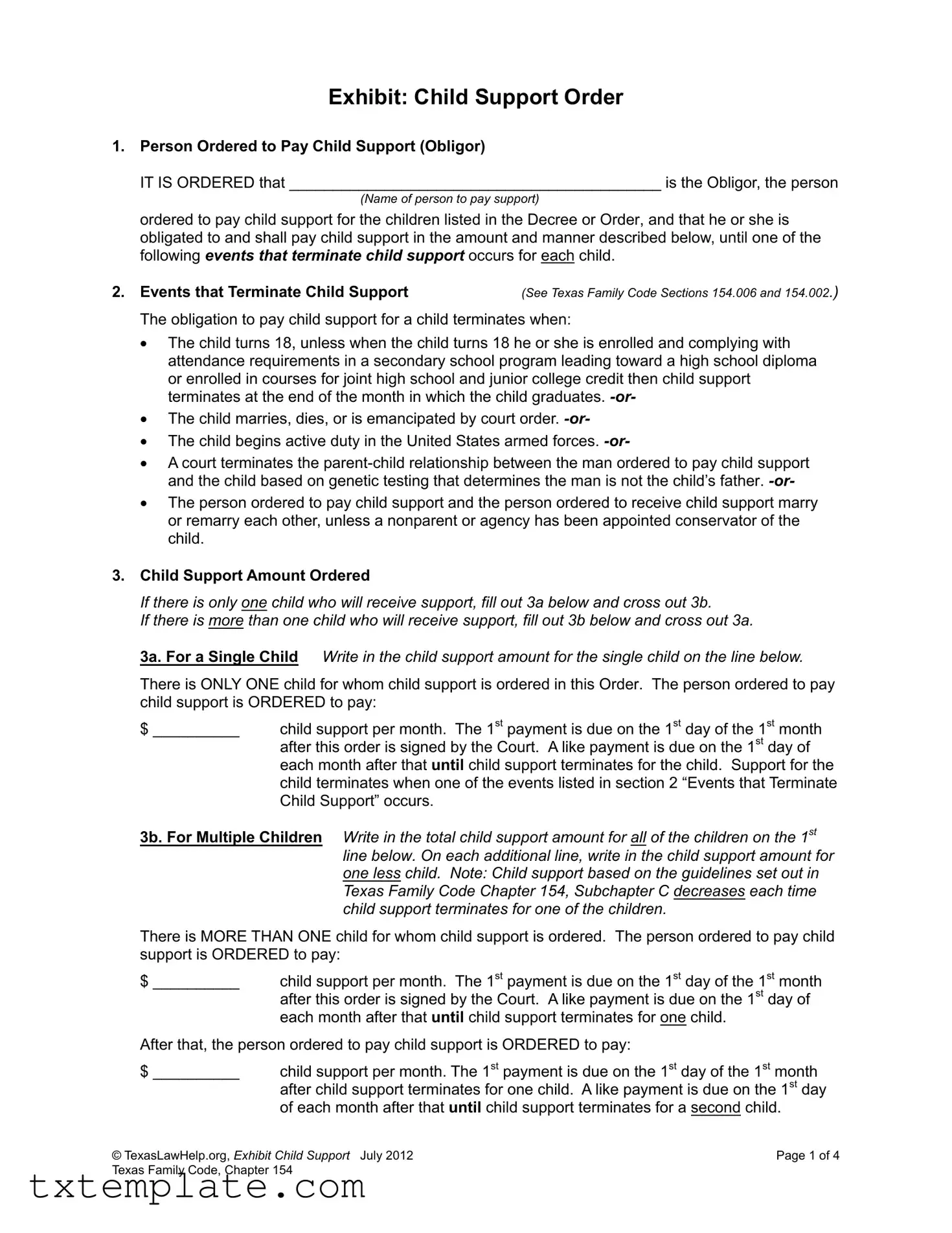 Download Child Support Texas Template