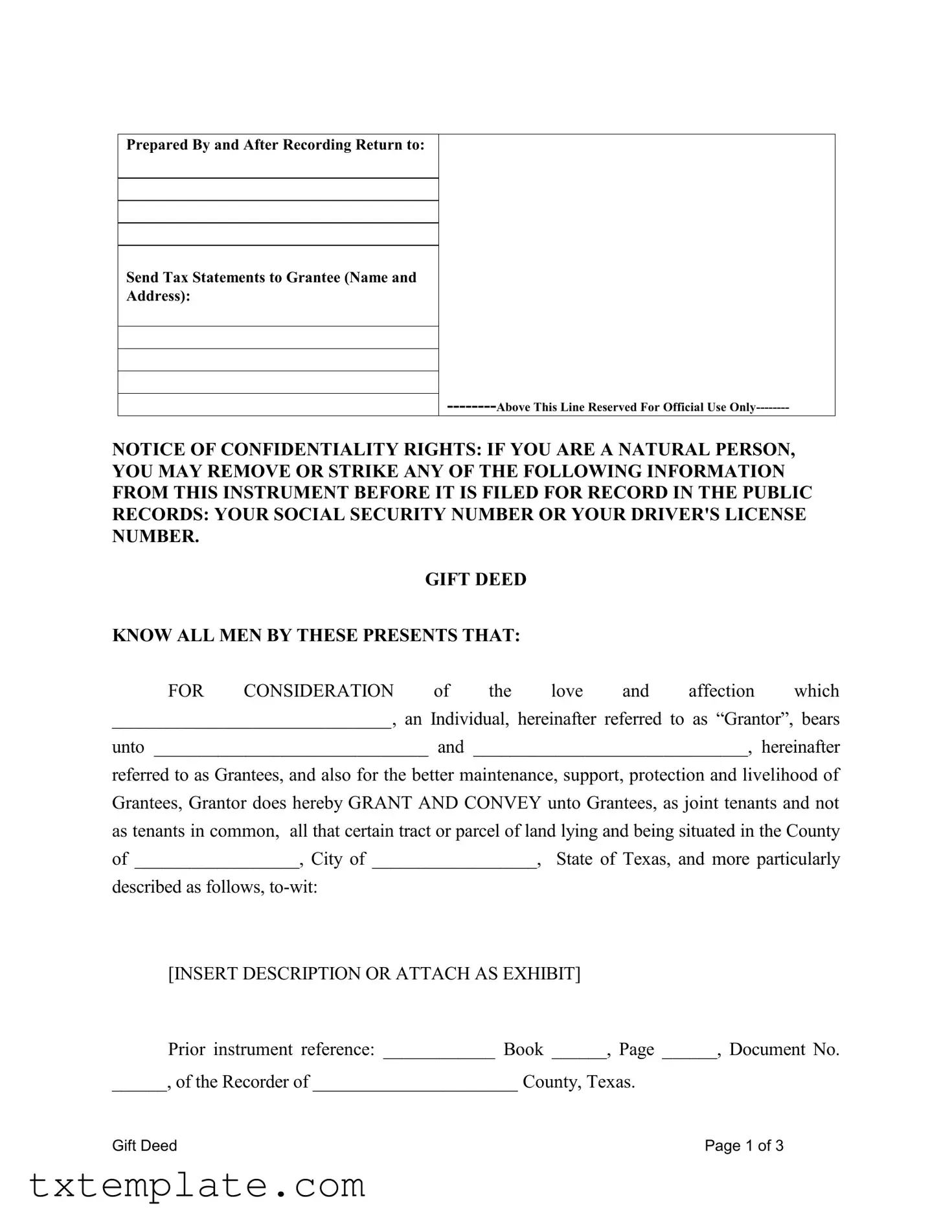 Download Gift Deed Texas Template