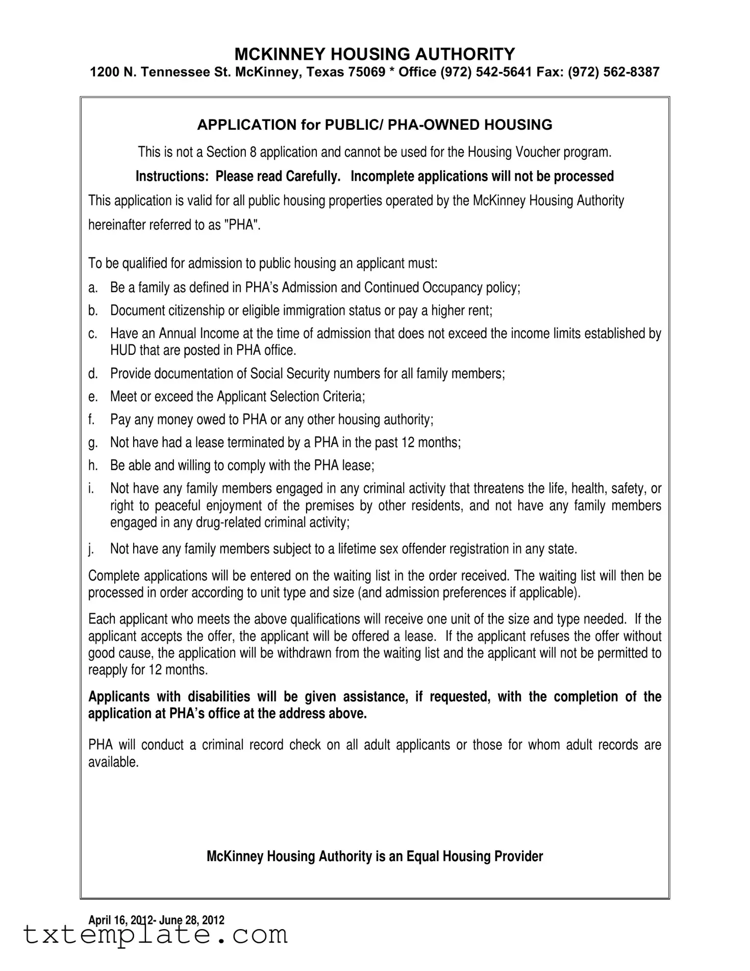 Download Housing Authority Of Mckinney Texas Template