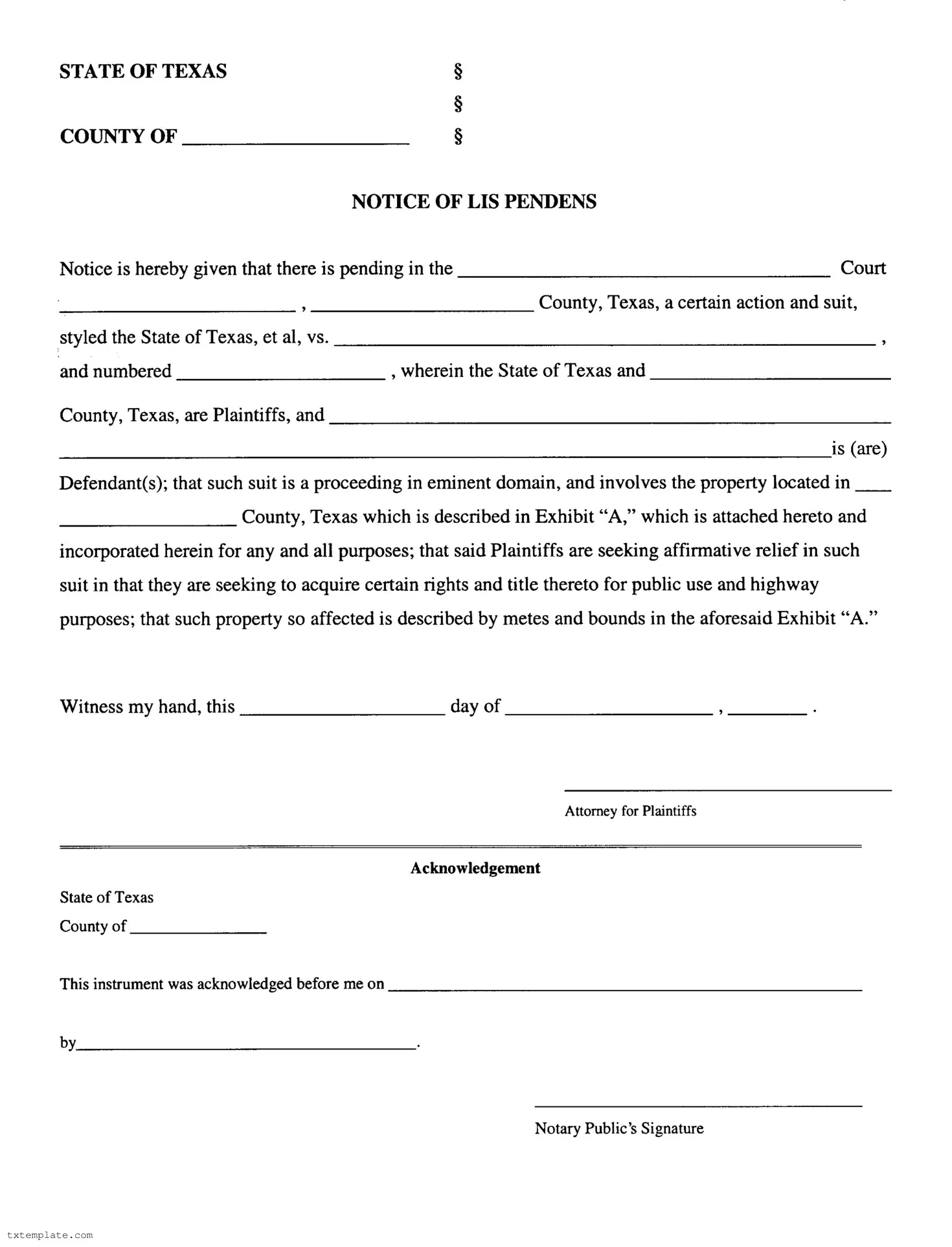 Download Lis Pendens Texas Template