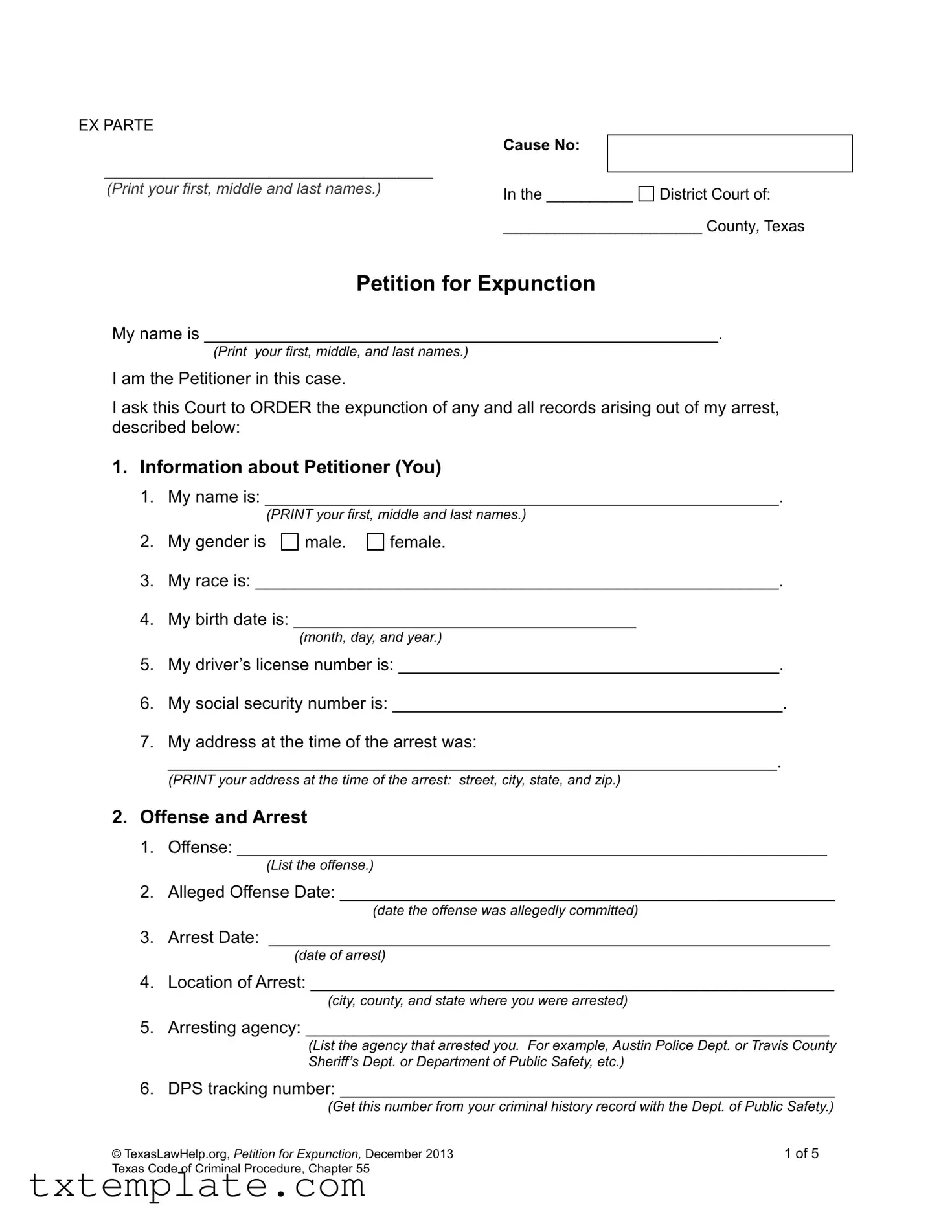 Download Petition Expunction Texas Template