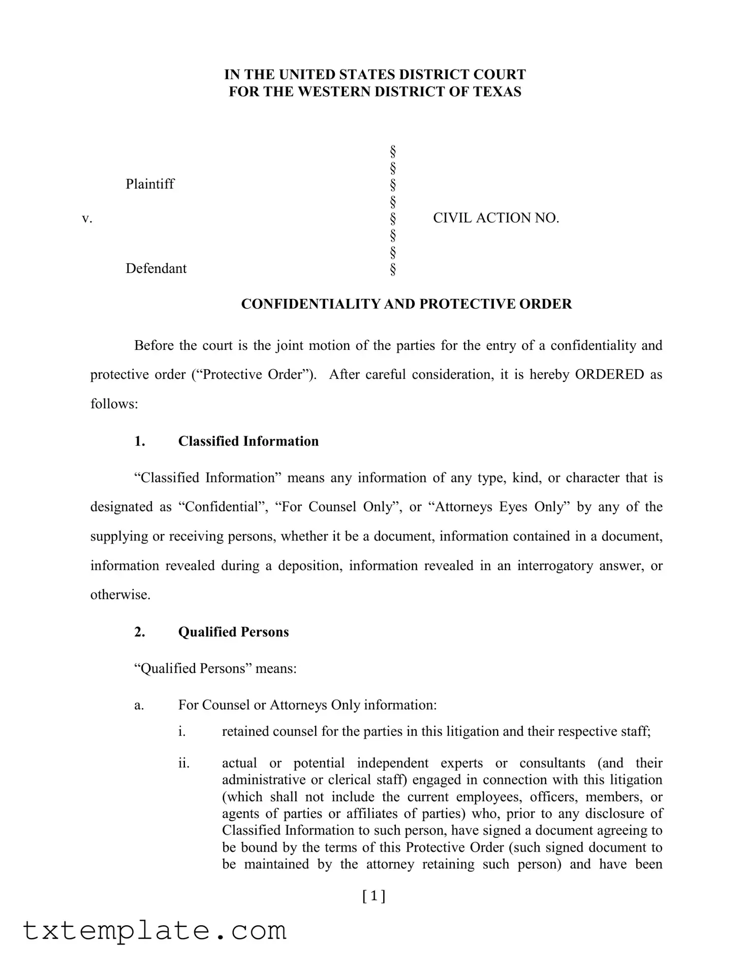Download Protective Order Western District Of Texas Template