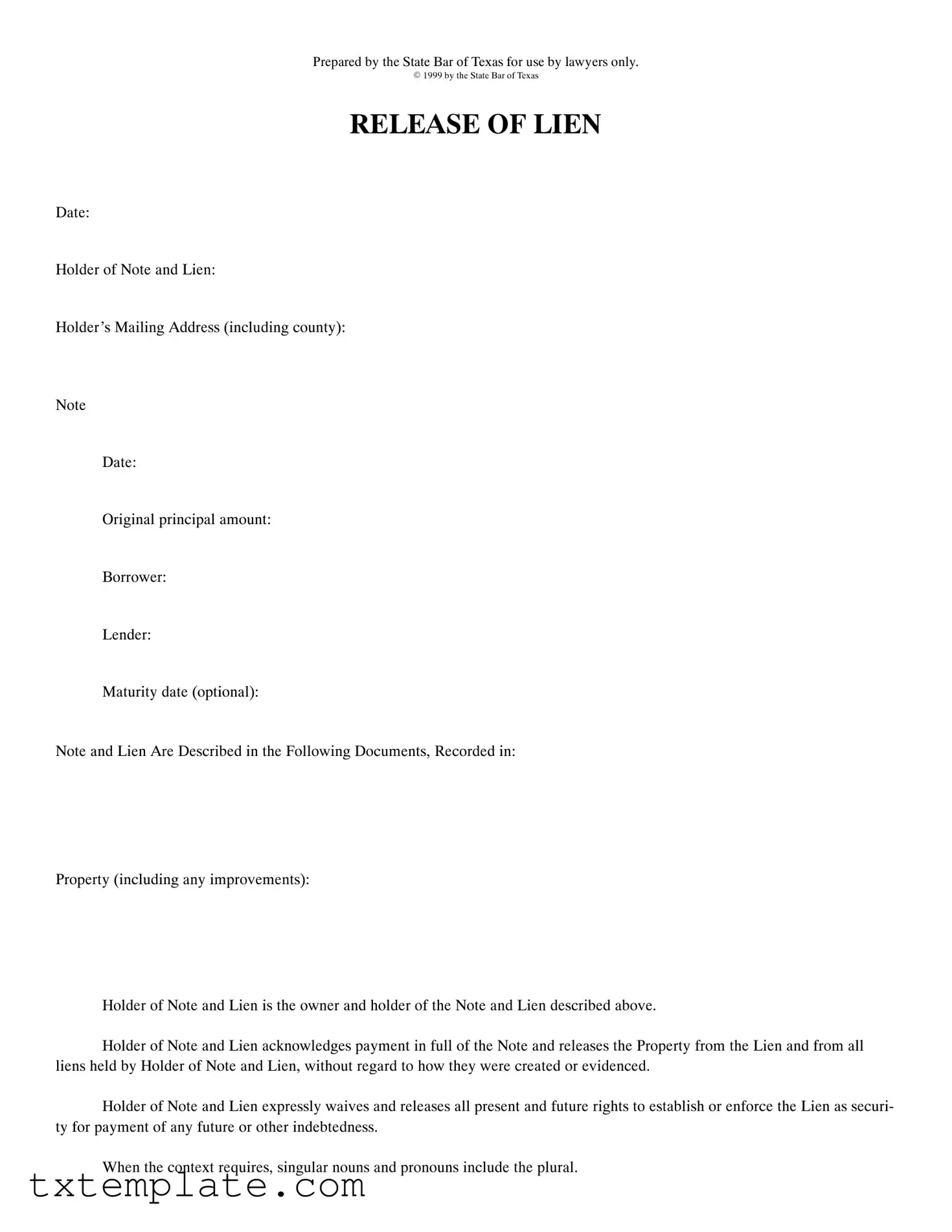 Download Release Of Lien Texas Template