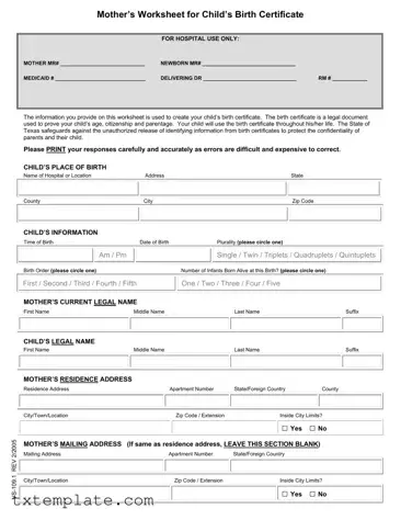 Download Child Birth Certificate Texas Template