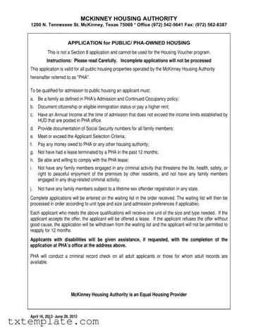 Download Housing Authority Of Mckinney Texas Template