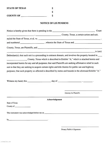 Download Lis Pendens Texas Template