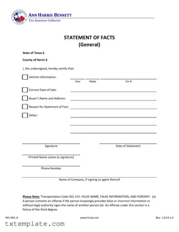 Download Statement Of Fact Texas Template