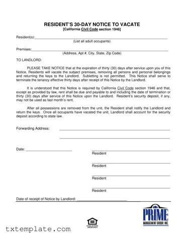 Download Texas 30 Day Notice To Vacate Template