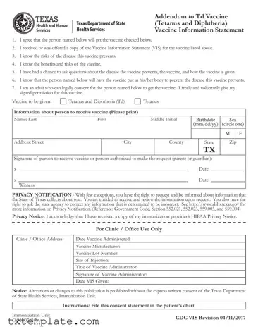 Download Texas Addendum To Tdap Vaccine Template