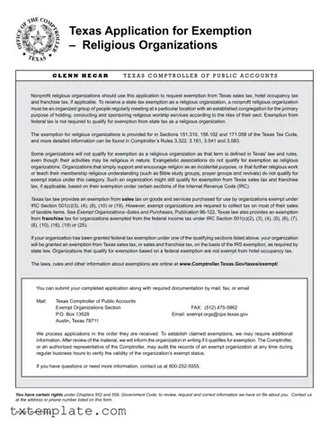 Download Texas Application Exemption Template