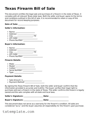 Fillable Texas Firearm Bill of Sale Form