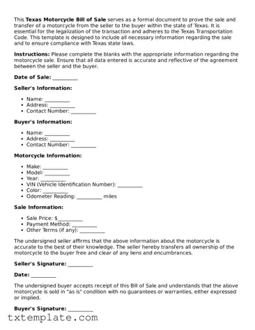 Fillable Texas Motorcycle Bill of Sale Form
