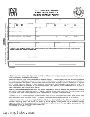 Download Texas Burial Transit Permit Template