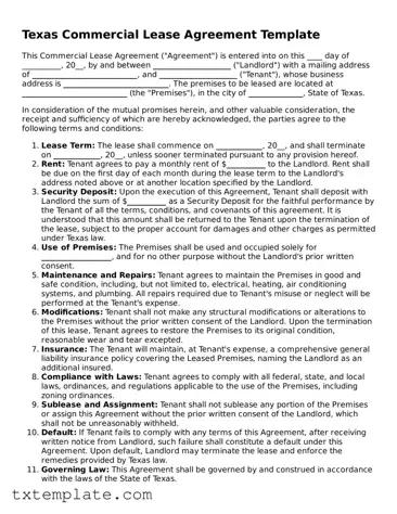 Fillable Texas Commercial Lease Agreement Form