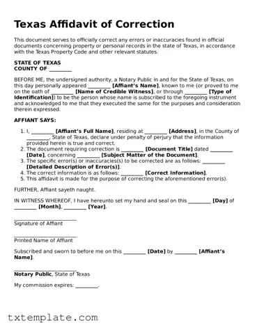 Fillable Texas Affidavit of Correction Form