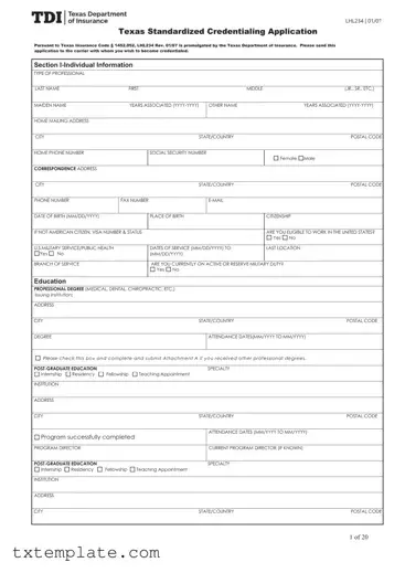 Download Texas Credentialing Application Template