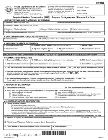 Download Texas Dwc022 Template
