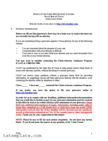 Download Texas Grievance Template