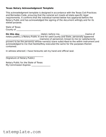 Fillable Texas Notary Acknowledgement Form