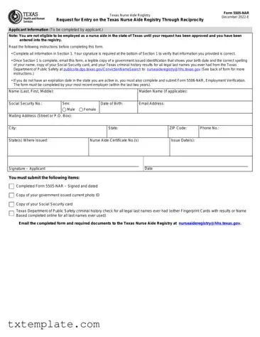 Download Texas Nurse Aide Registry 5505-NAR Template