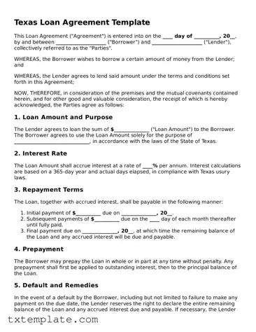 Fillable Texas Loan Agreement Form