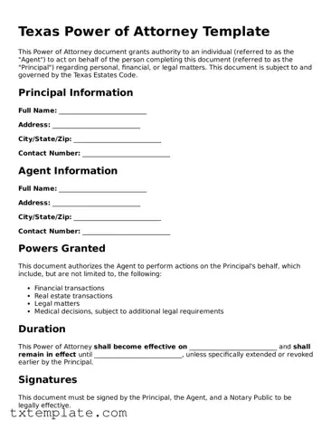 Fillable Texas Power of Attorney Form