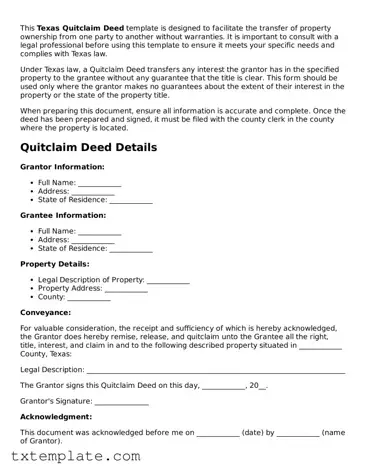 Fillable Texas Quitclaim Deed Form