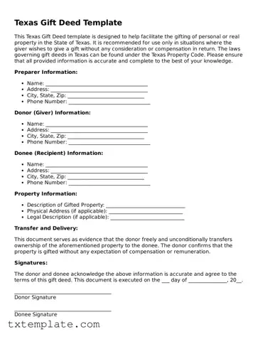 Fillable Texas Gift Deed Form