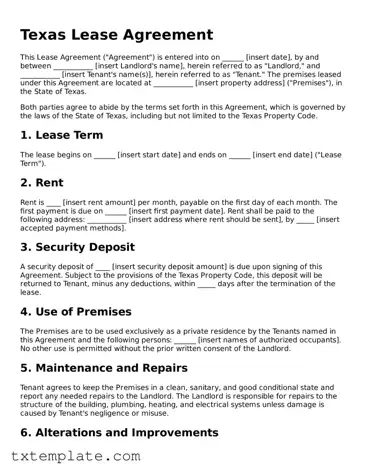 Fillable Texas Lease Agreement Form