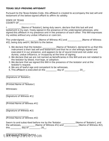 Fillable Texas Self-Proving Affidavit Form