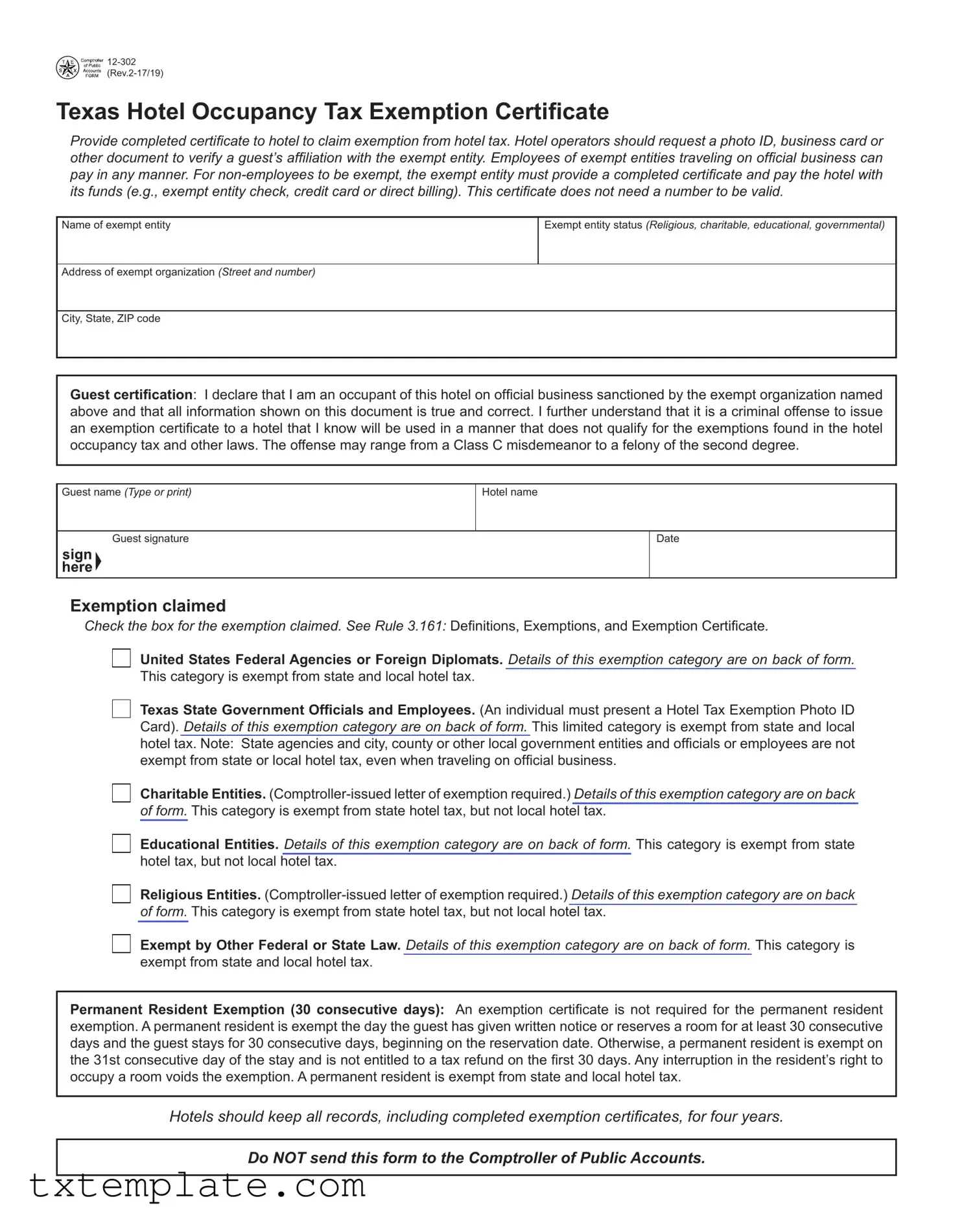 Download Texas 12 302 Template