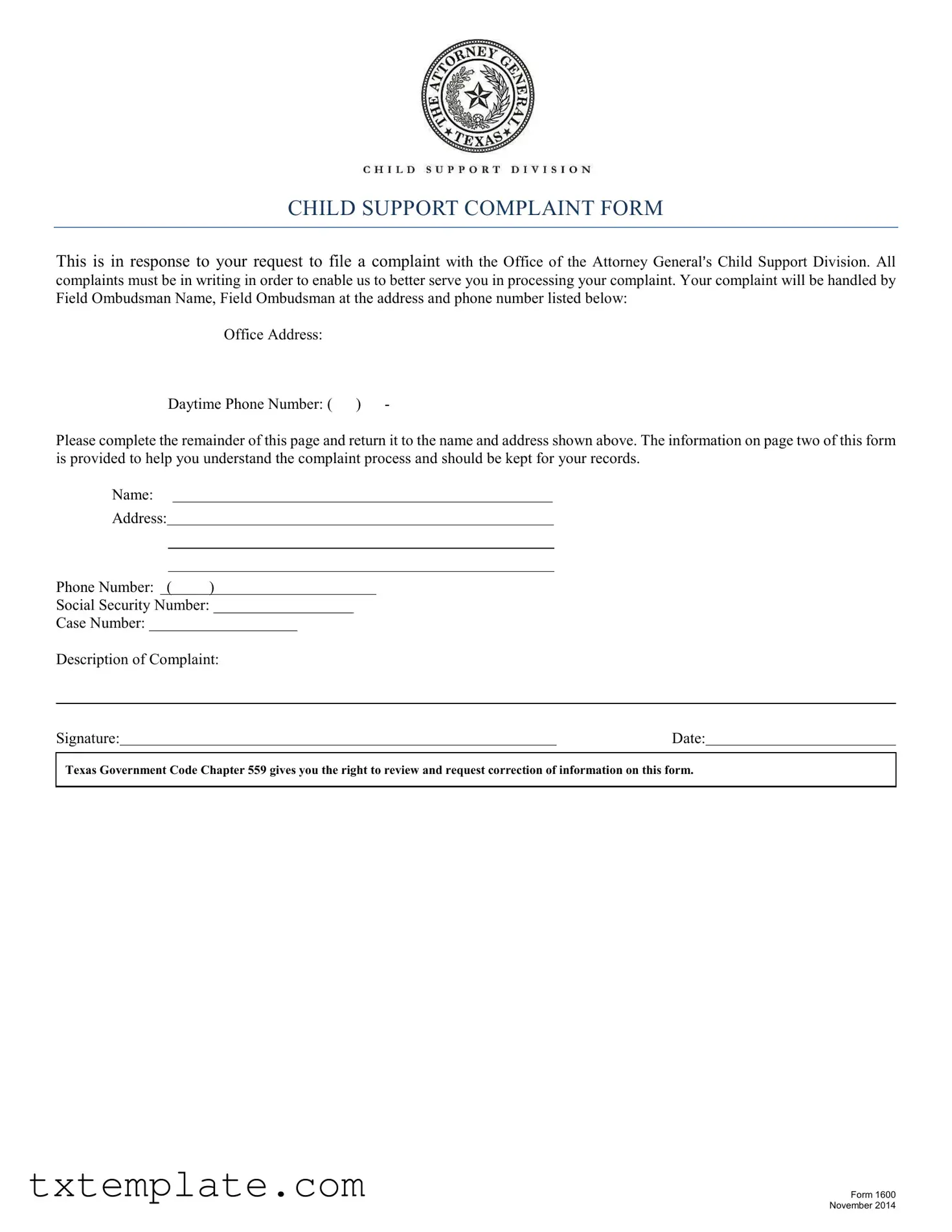 Download Texas 1600 Template