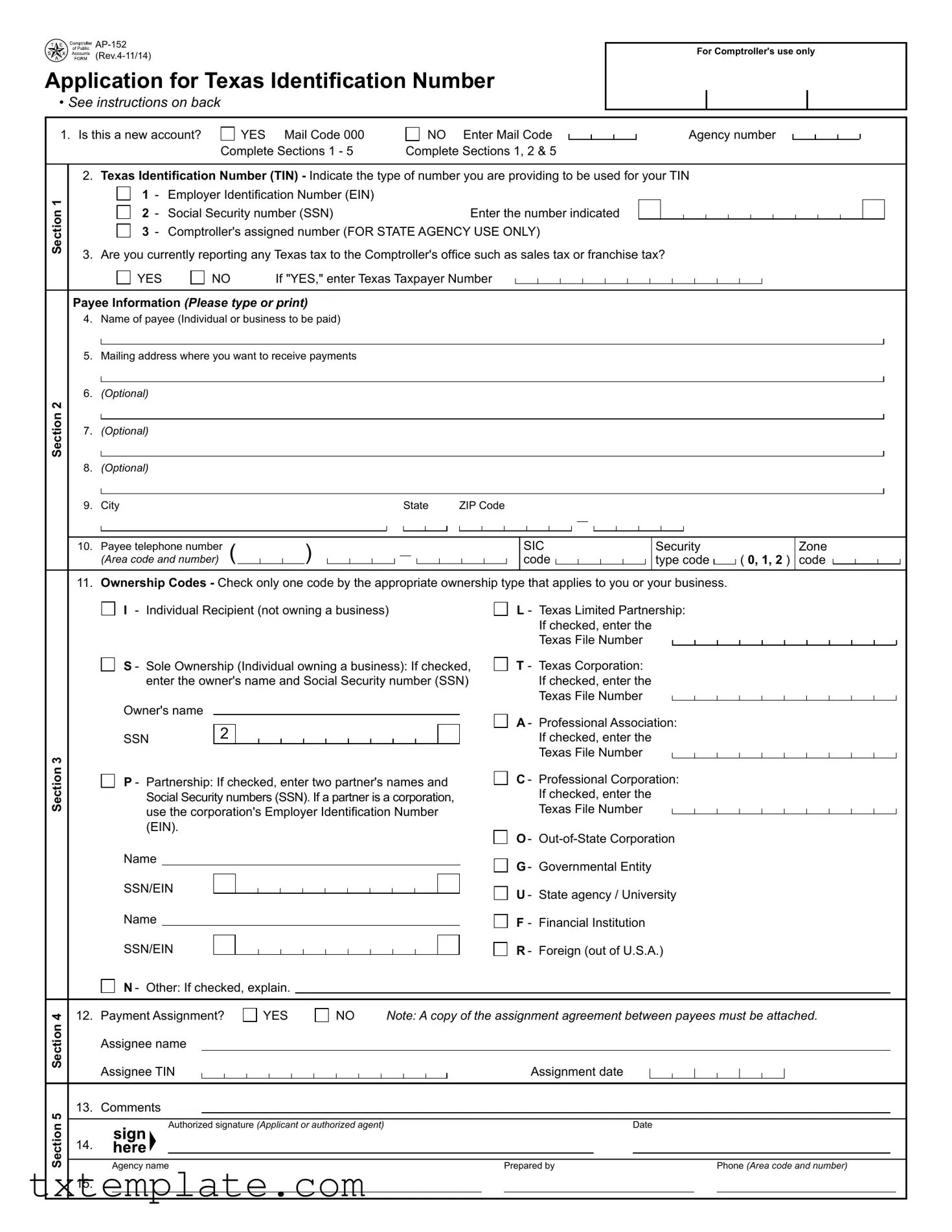 Download Texas Ap 152 Template