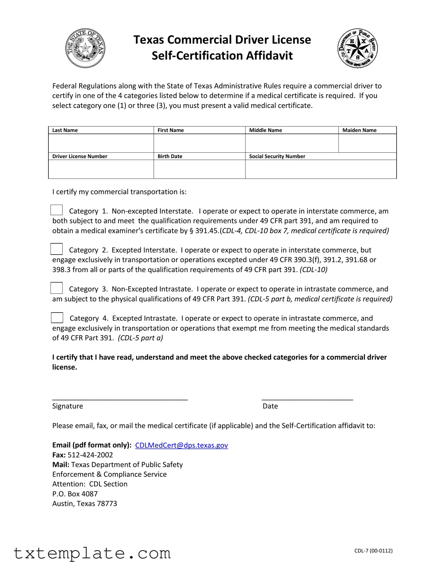 Download Texas Cdl 7 Template