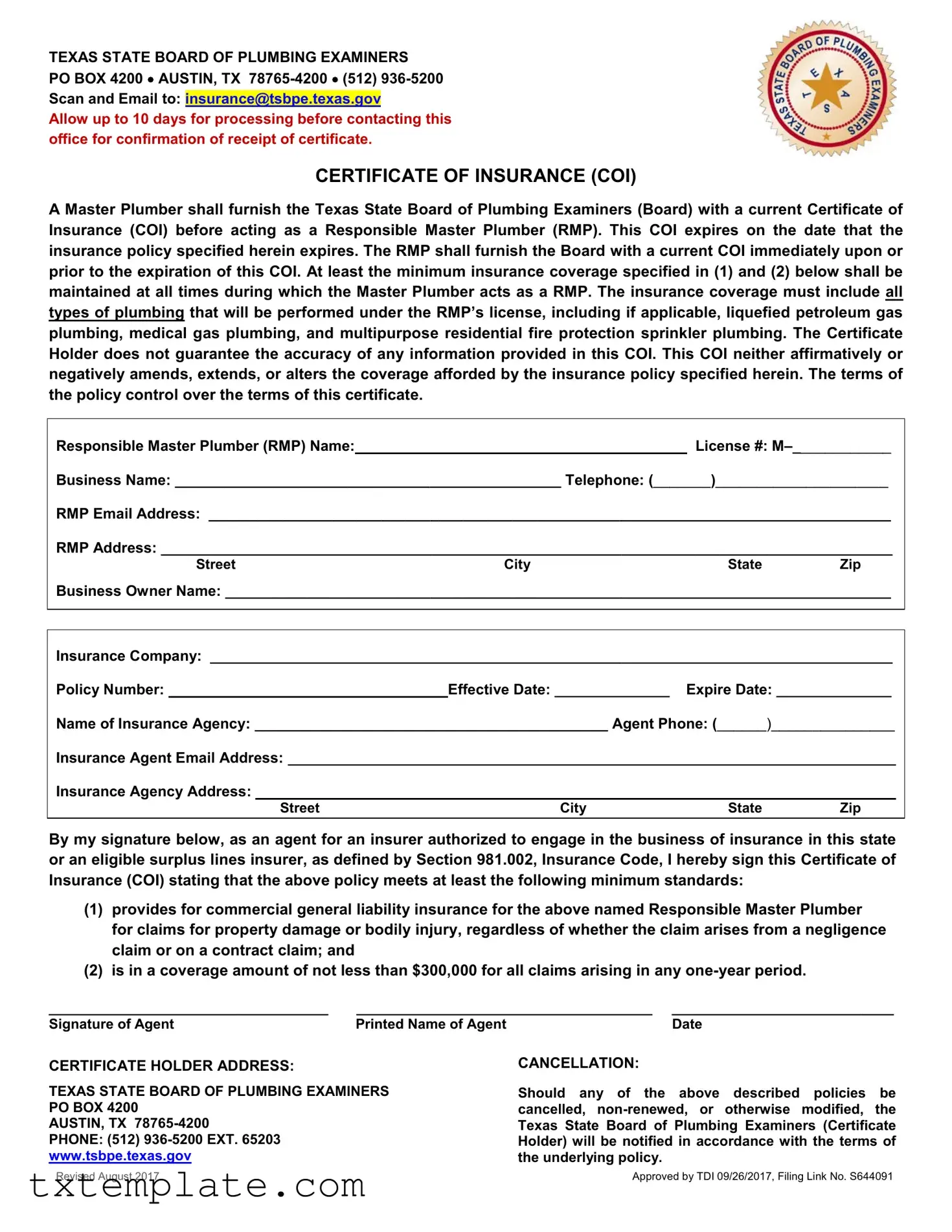 Download Texas Certificate Insurance Template