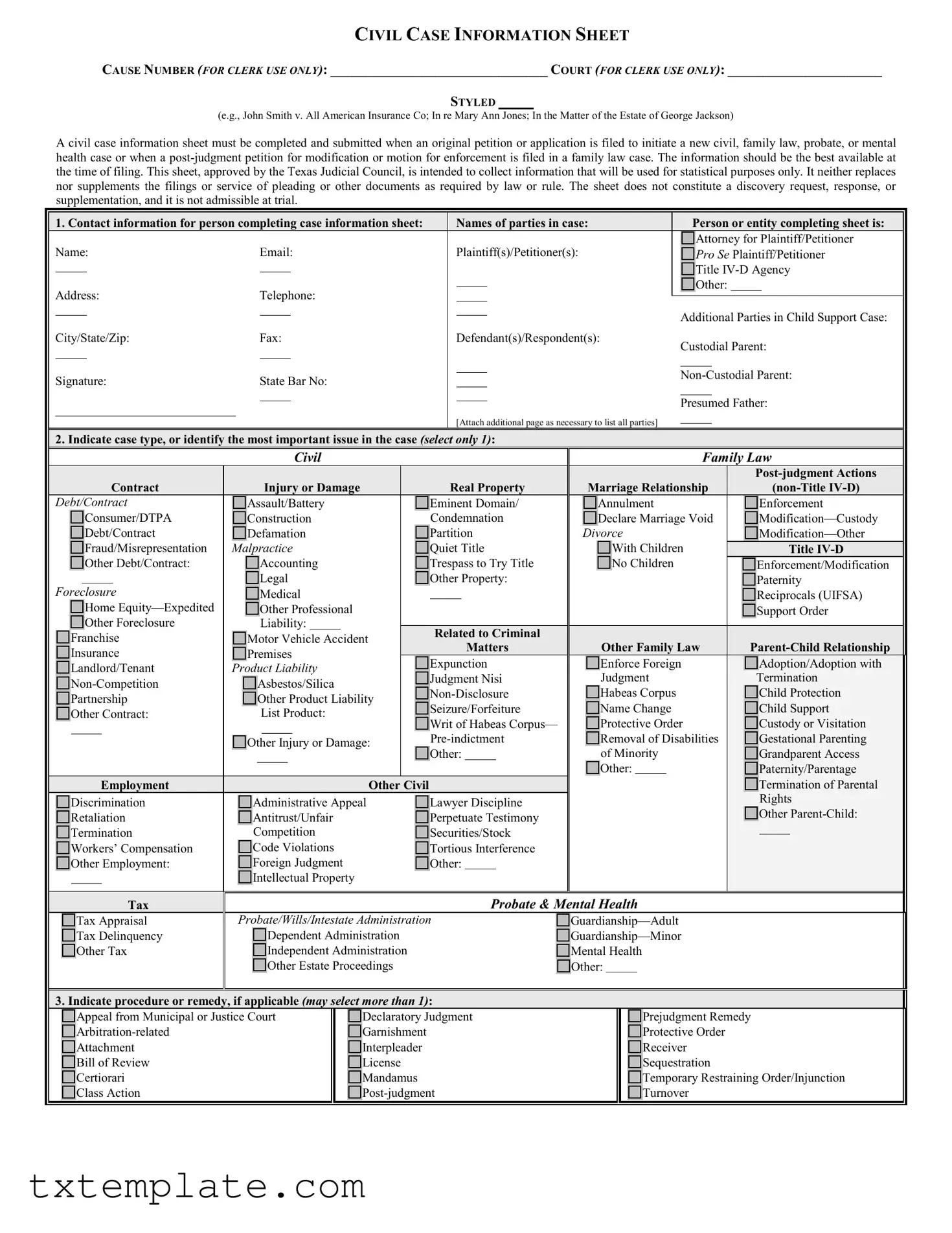 Download Texas Civil Case Template