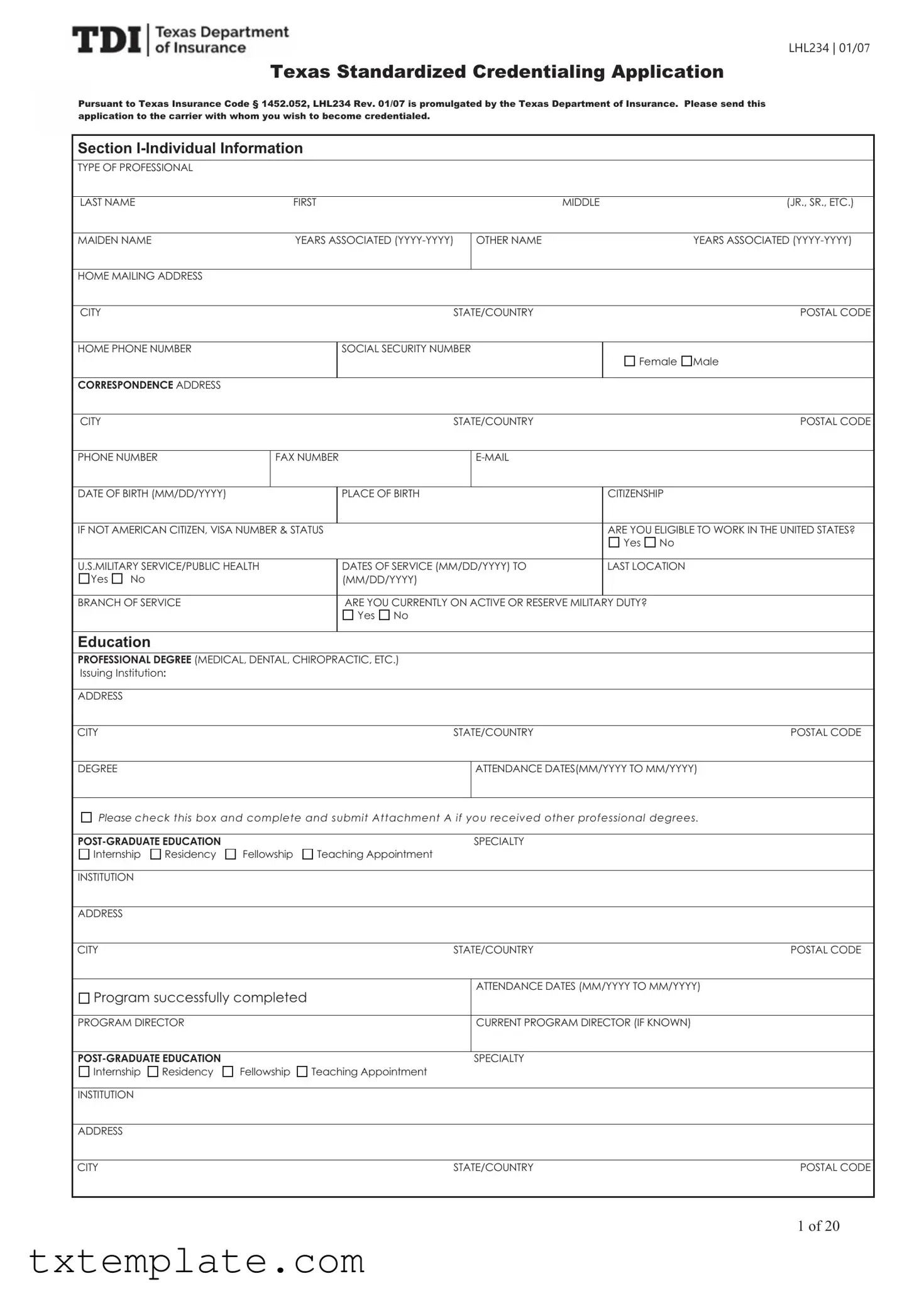 Download Texas Credentialing Application Template