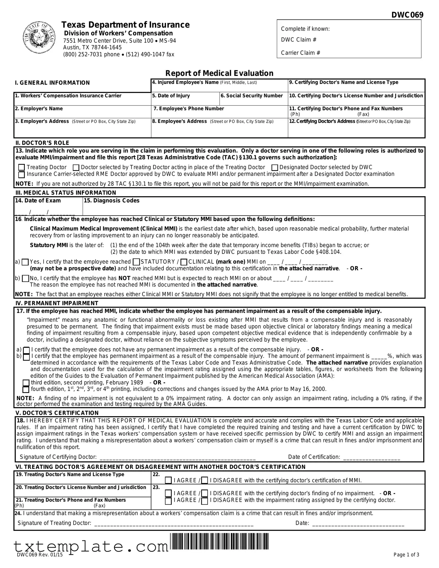 Download Texas Dwc069 Template