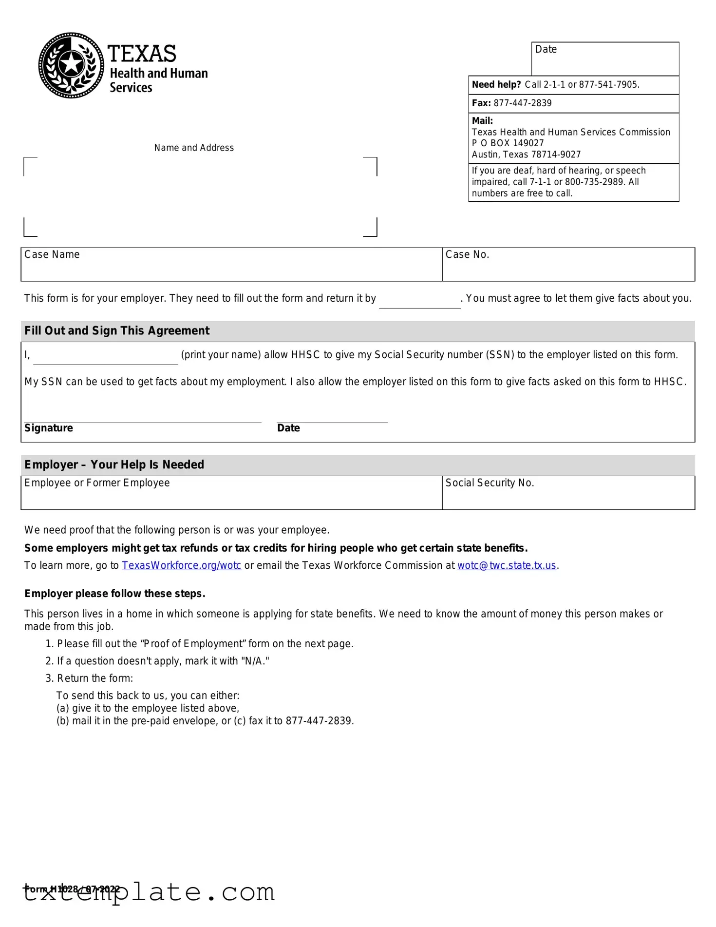 Download Texas Employment Verification Template