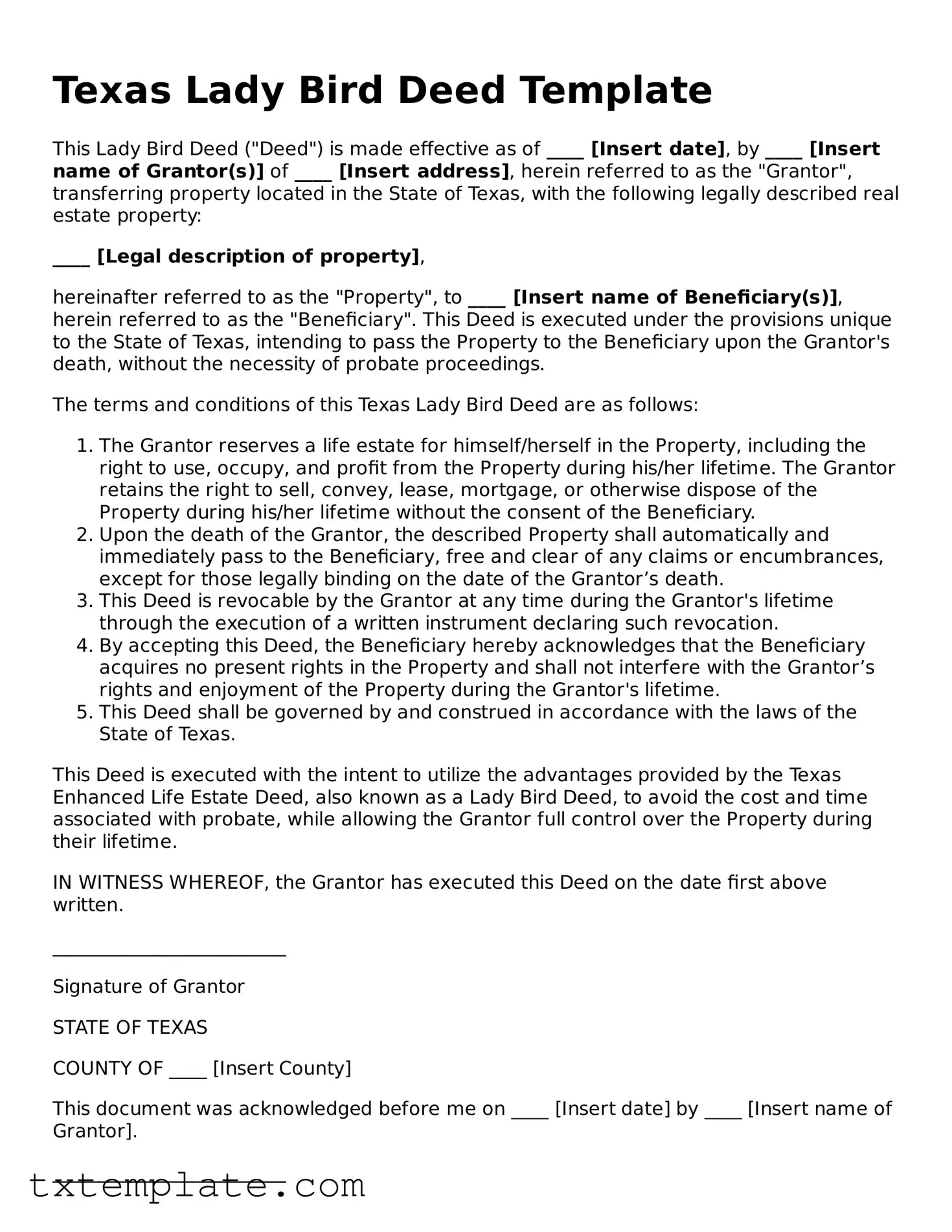 Fillable Texas Lady Bird Deed Form
