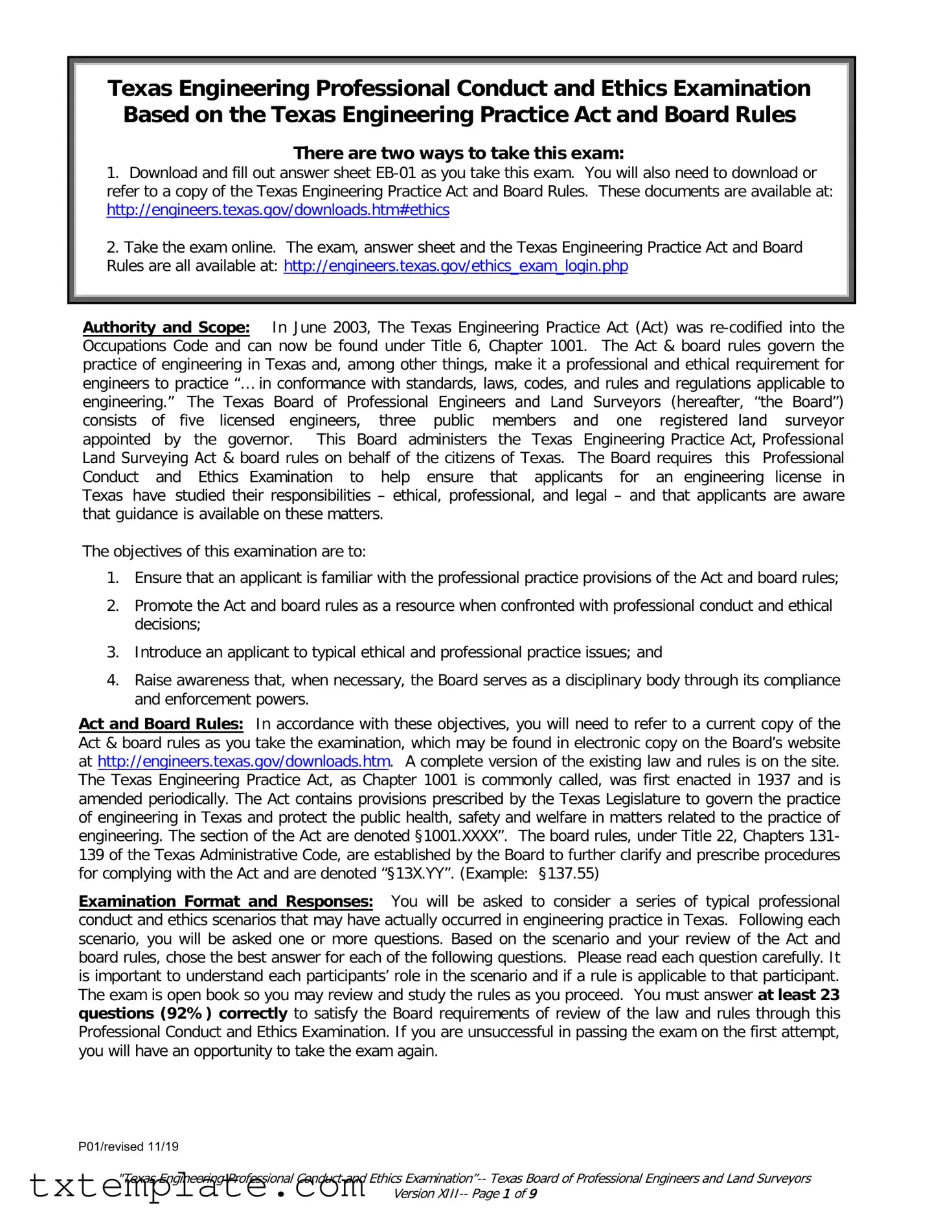 Download Texas Ethics Of Engineering Exam Template