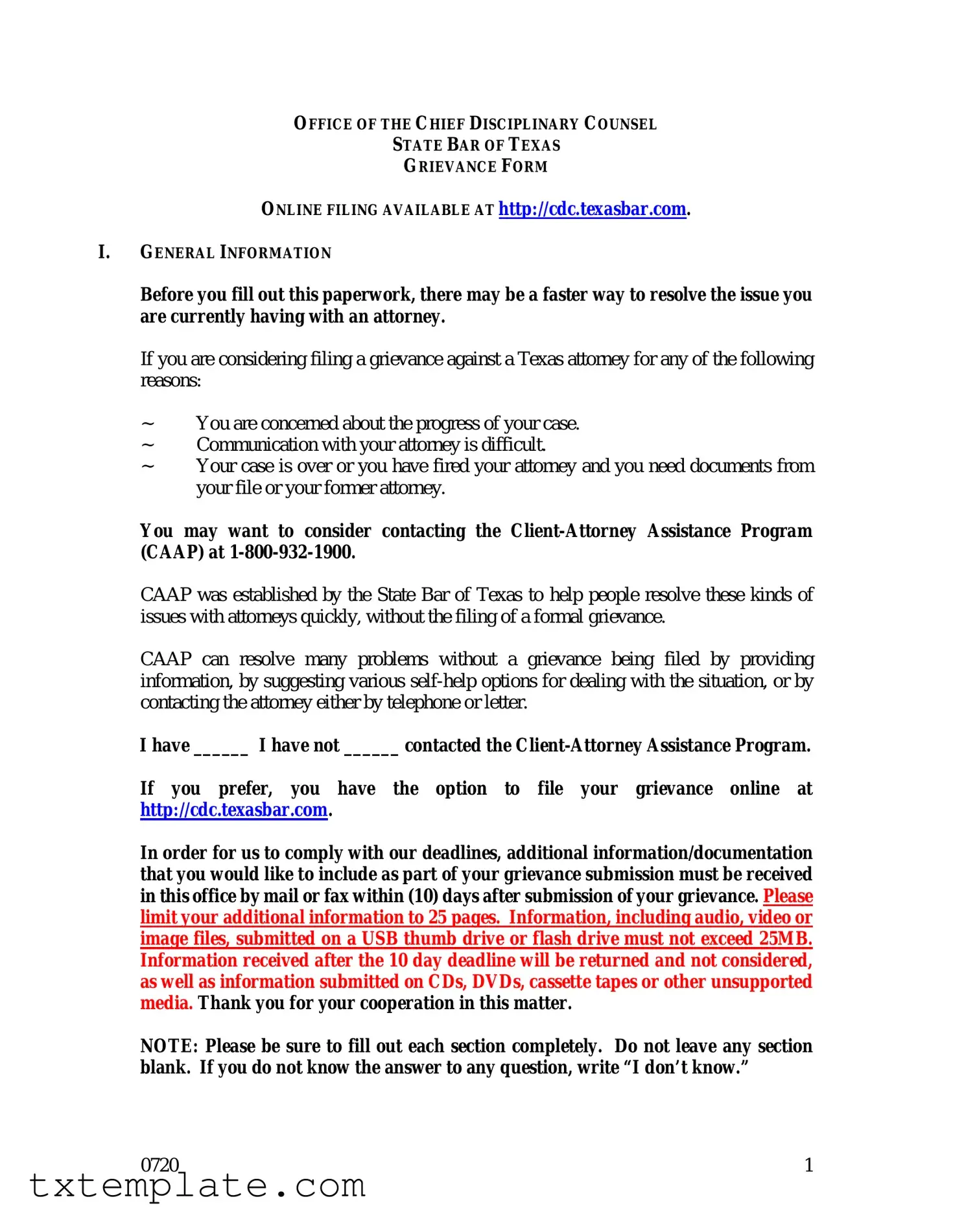 Download Texas Grievance Template