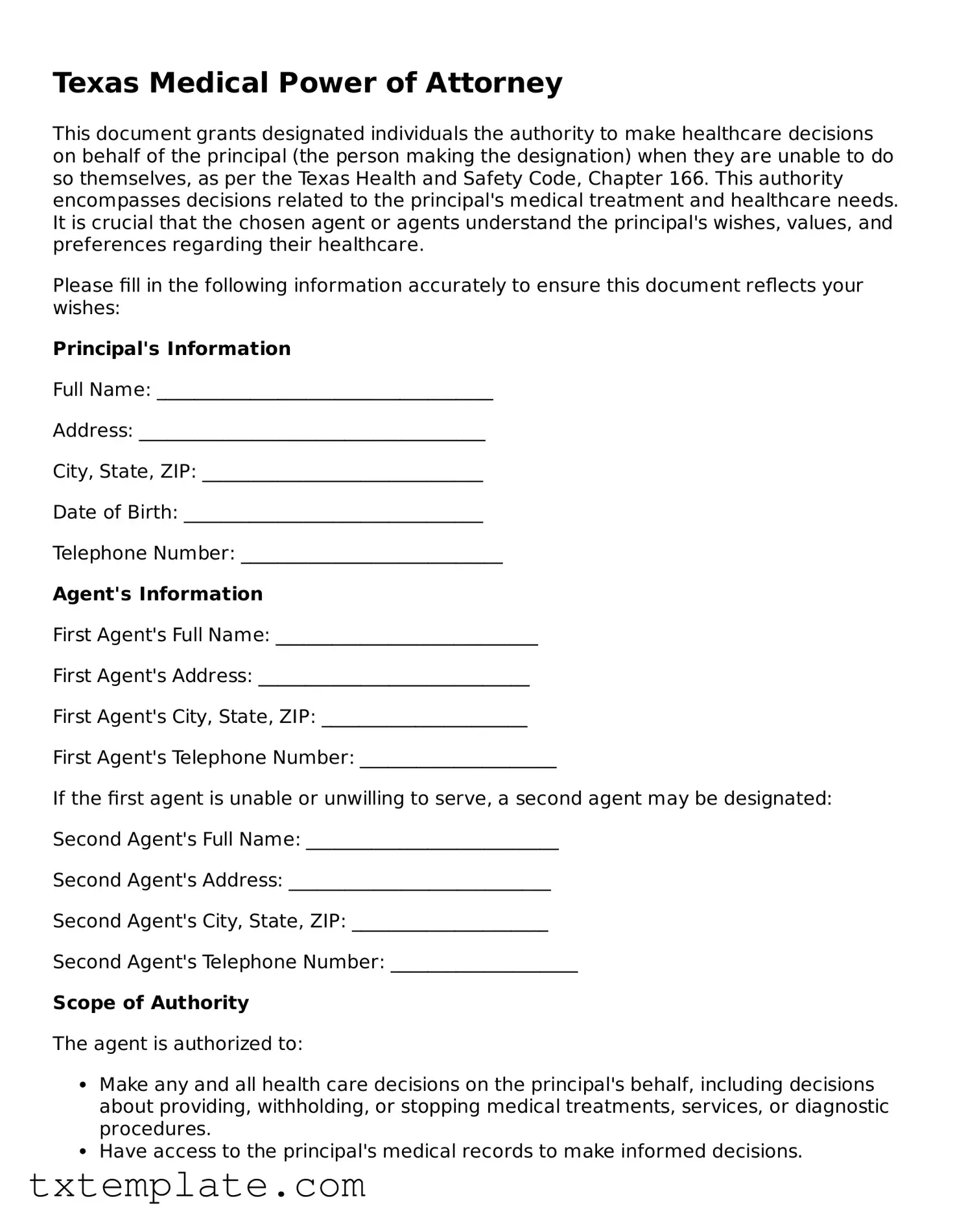 Fillable Texas Medical Power of Attorney Form