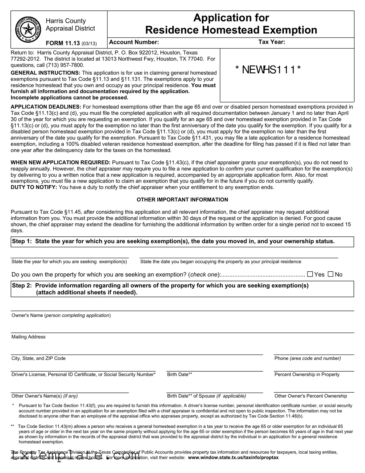 Download Texas Homestead Exemption Template