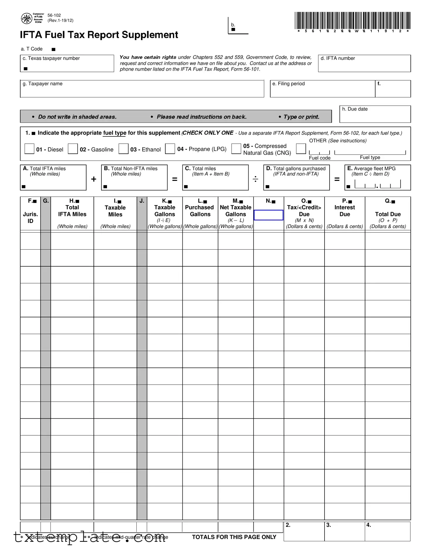Download Texas Ifta Template