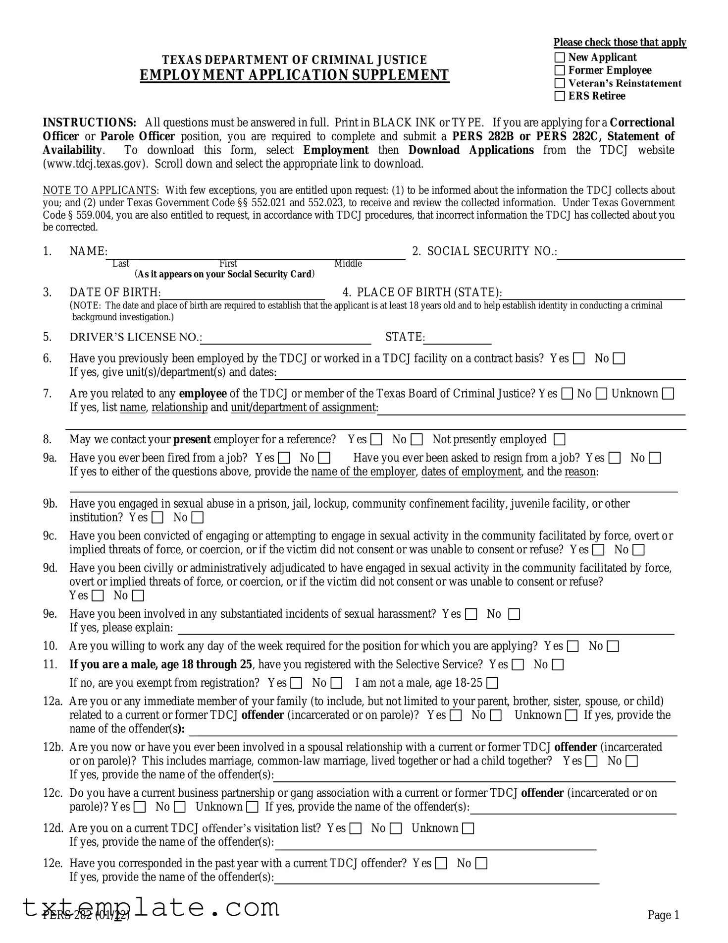 Download Texas Pers 282 Template