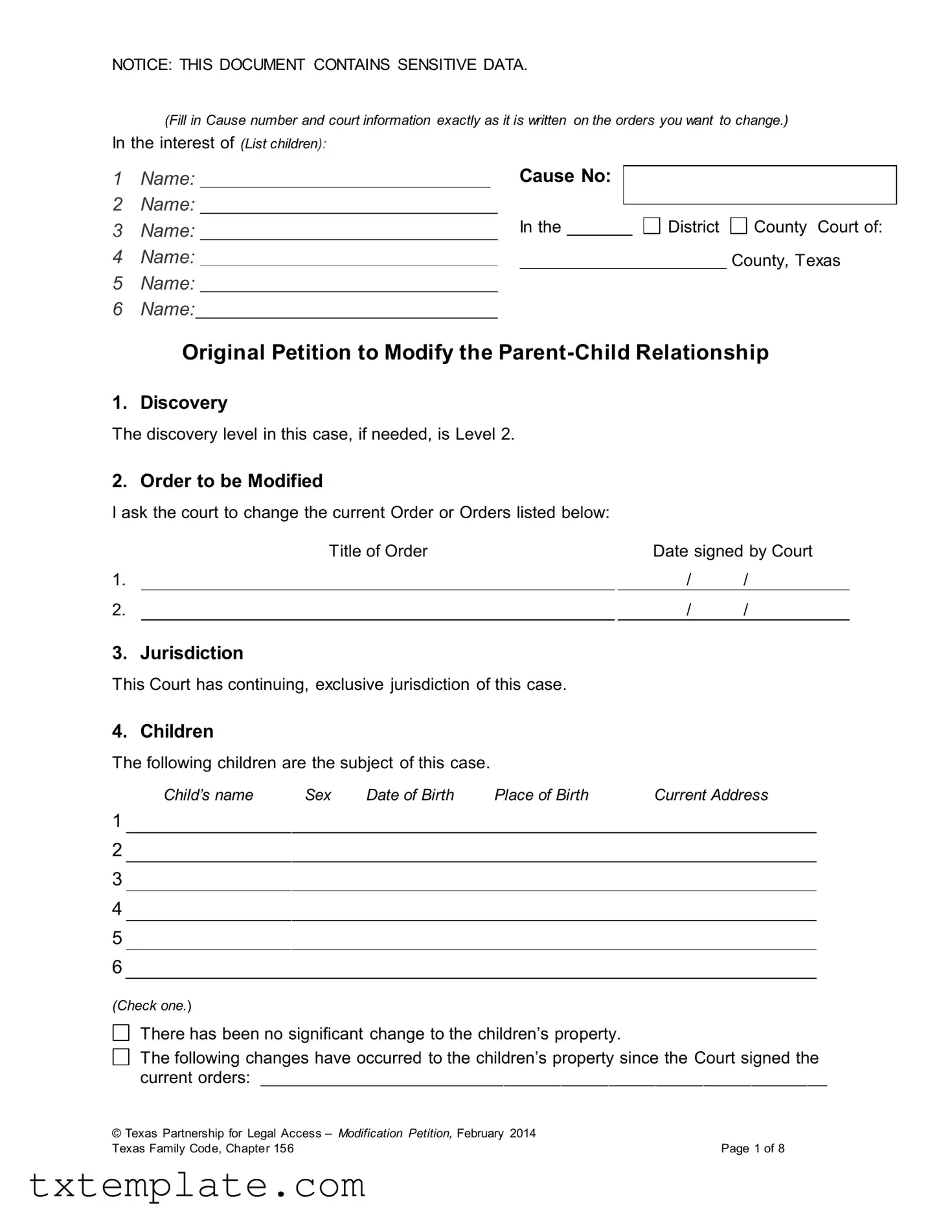 Download Texas Petition To Modify Template