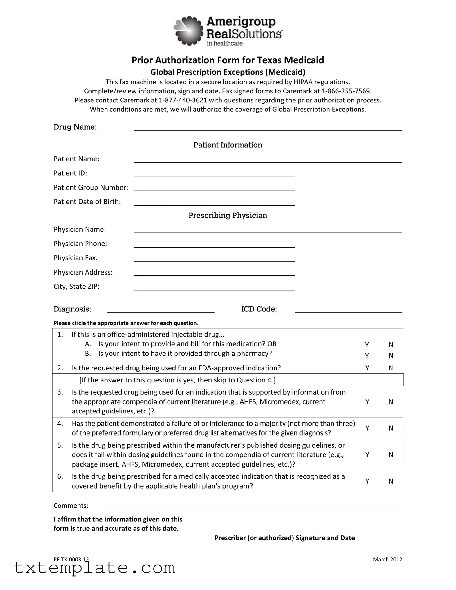 Download Texas Pre Authorization Request Template