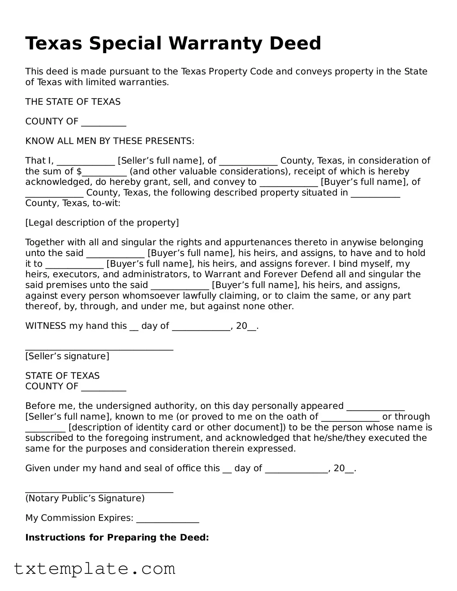 Fillable Texas Deed Form